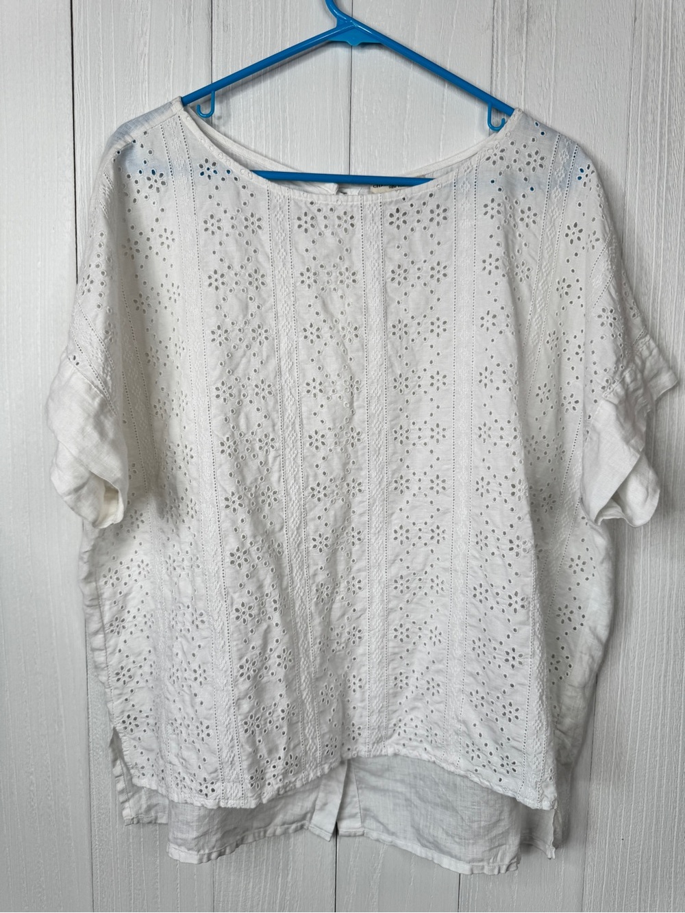 Christian Siriano White Eyelet Linen Short Sleeve Tunic | Linen/Cotton - XL